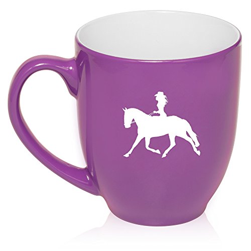 16 oz Purple Large Bistro Mug Ceramic Coffee Tea Glass Cup Cowgirl Riding Horse