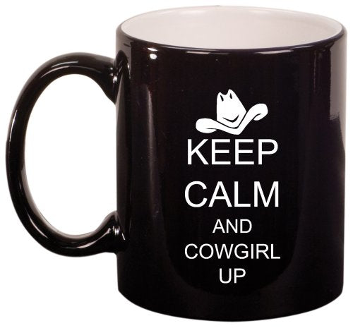 Keep Calm and Cowgirl Up with Hat Ceramic Coffee Tea Mug Cup Black