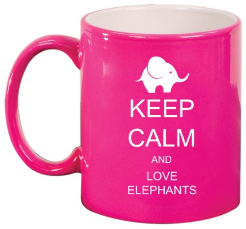 Keep Calm and Love Elephants Ceramic Coffee Tea Mug Cup Hot Pink