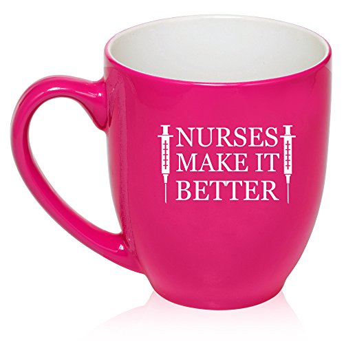 16 oz Large Bistro Mug Ceramic Coffee Tea Glass Cup Nurses Make It Better (Hot Pink)