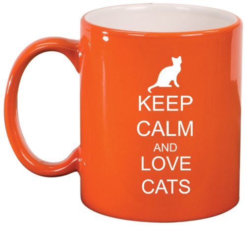 Keep Calm and Love Cats Ceramic Coffee Tea Mug Cup Orange