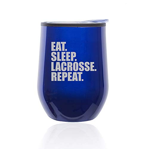 Stemless Wine Tumbler Coffee Travel Mug Glass With Lid Eat Sleep Lacrosse Repeat