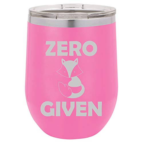 12 oz Double Wall Vacuum Insulated Stainless Steel Stemless Wine Tumbler Glass Coffee Travel Mug With Lid Zero Fox Given Funny (Hot-Pink)