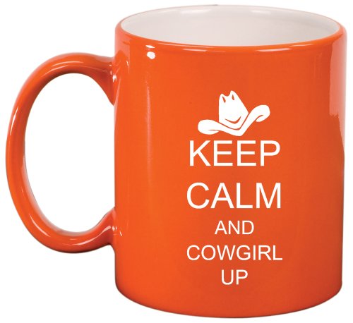 Keep Calm and Cowgirl Up with Hat Ceramic Coffee Tea Mug Cup Orange