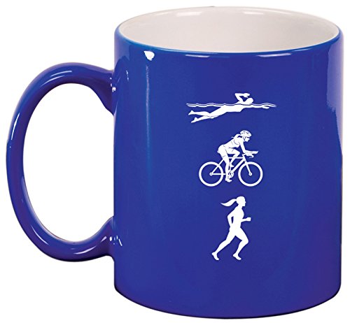 Ceramic Coffee Tea Mug Cup Female Triathlon Swim Bike Run (Blue)