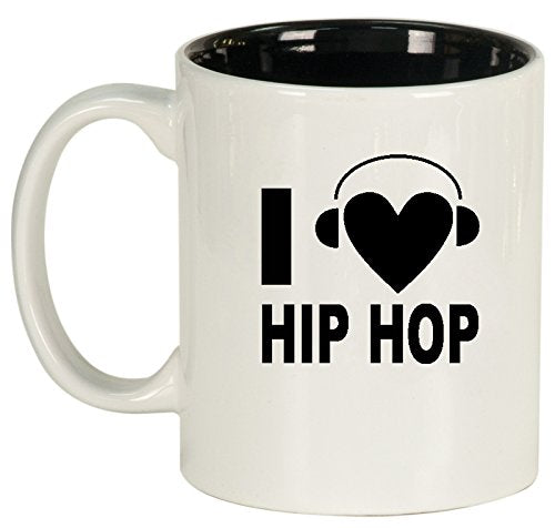 Ceramic Coffee Tea Mug Cup I heart Love Hip Hop Music Headphones (White)