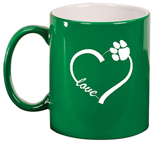 Ceramic Coffee Tea Mug Cup Love Heart Paw Animals (Green)