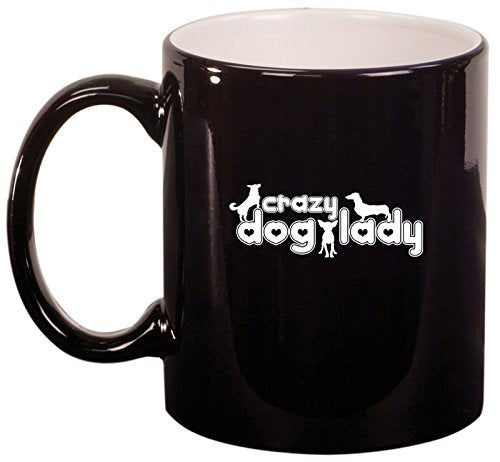 Ceramic Coffee Tea Mug Crazy Dog Lady (Black)