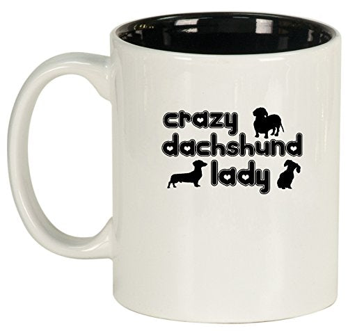 Ceramic Coffee Tea Mug Cup Crazy Dachshund Lady (White)