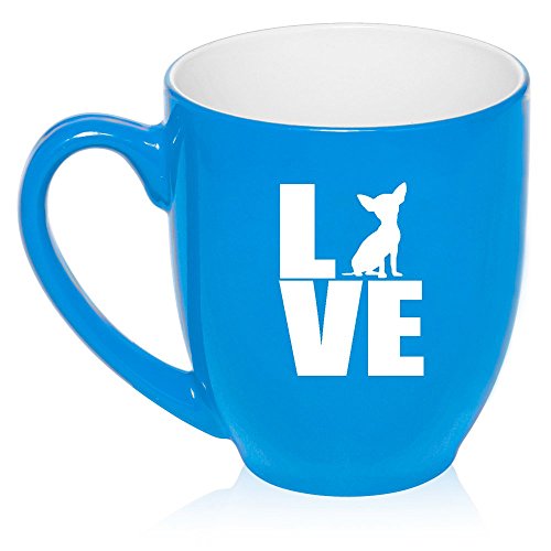 16 oz Large Bistro Mug Ceramic Coffee Tea Glass Cup Love Chihuahua (Light Blue)