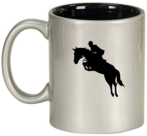 Ceramic Coffee Tea Mug Cup Horse with Rider (Silver)