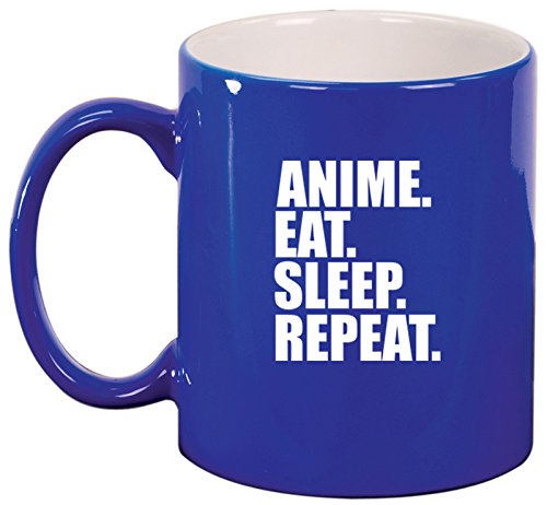 Ceramic Coffee Tea Mug Cup Anime Eat Sleep Repeat (Blue)