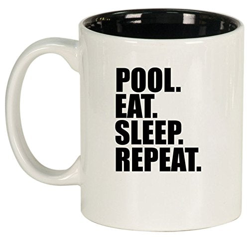 Ceramic Coffee Tea Mug Cup Pool Eat Sleep Repeat (White)