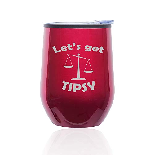 Stemless Wine Tumbler Coffee Travel Mug Glass With Lid Let's Get Tipsy Scales Of Justice Funny (Fuchsia)