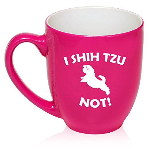 16 oz Large Bistro Mug Ceramic Coffee Tea Glass Cup I Shih Tzu Not Funny (Hot Pink)