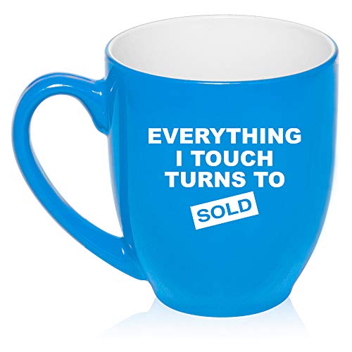 16 oz Large Bistro Mug Ceramic Coffee Tea Glass Cup Everything I Touch Turns To Sold Sales Real Estate Agent (Light-Blue)