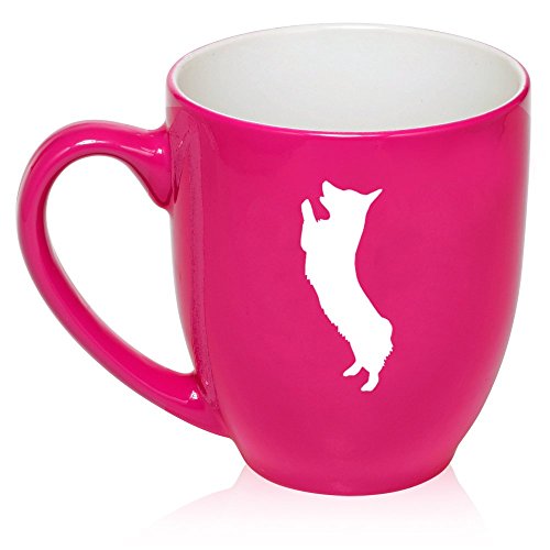 16 oz Large Bistro Mug Ceramic Coffee Tea Glass Cup Corgi Standing (Hot Pink)