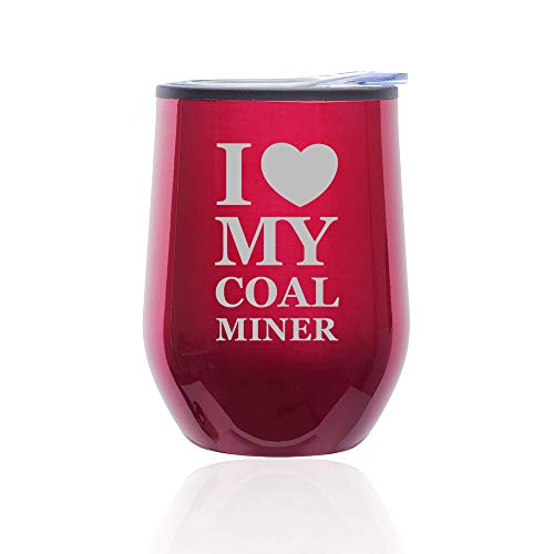 Stemless Wine Tumbler Coffee Travel Mug Glass With Lid I Love My Coal Miner (Fuchsia)