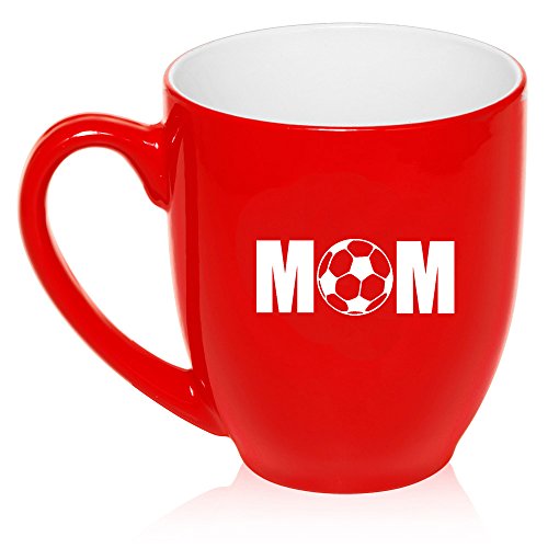 16 oz Large Bistro Mug Ceramic Coffee Tea Glass Cup Mom Soccer (Red)