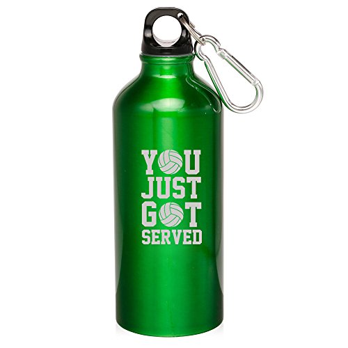 20oz Aluminum Sports Water Bottle Caribiner Clip You Just Got Served Volleyball (Green)