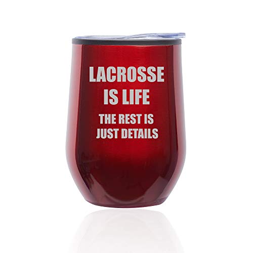 Stemless Wine Tumbler Coffee Travel Mug Glass With Lid Lacrosse Is Life (Red)