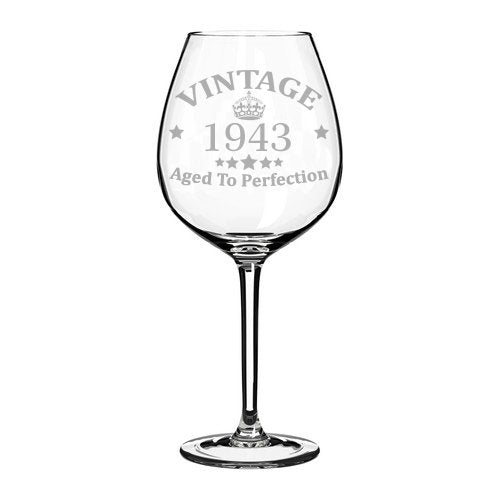 Wine Glass Goblet 75th Birthday Vintage Aged To Perfection 1943 (20 oz Jumbo)