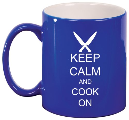 Keep Calm and Cook On Chef Knives Ceramic Coffee Tea Mug Cup Blue