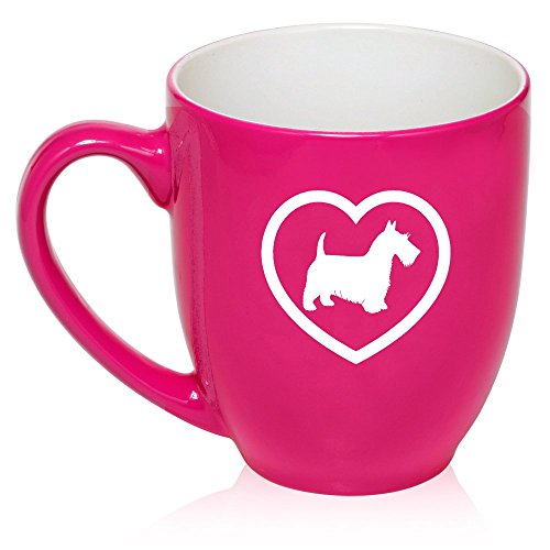 16 oz Large Bistro Mug Ceramic Coffee Tea Glass Cup Scottie Heart Scottish Terrier (Hot Pink)