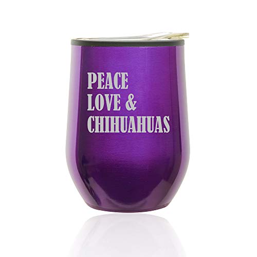 Stemless Wine Tumbler Coffee Travel Mug Glass With Lid Peace Love & Chihuahuas (Royal Purple)