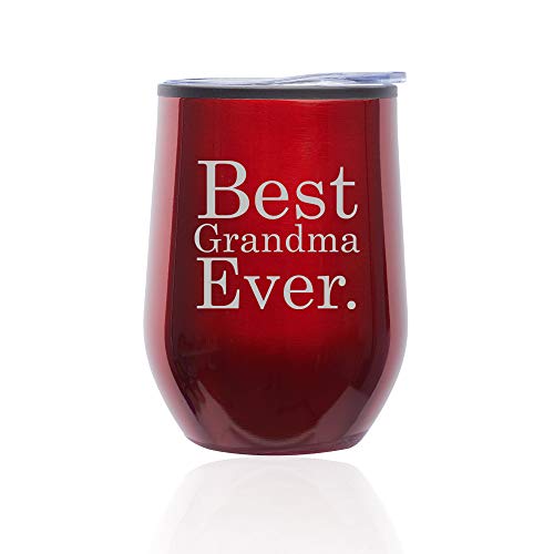 Stemless Wine Tumbler Coffee Travel Mug Glass With Lid Best Grandma Ever (Red)