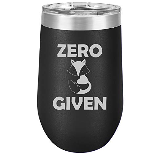 16 oz Double Wall Vacuum Insulated Stainless Steel Stemless Wine Tumbler Glass Coffee Travel Mug With Lid Zero Fox Given Funny (Black)
