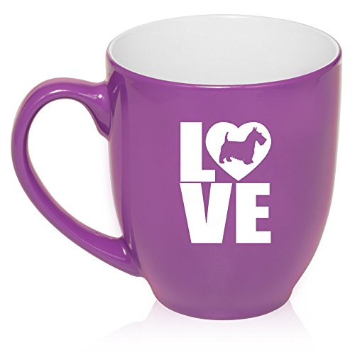 16 oz Large Bistro Mug Ceramic Coffee Tea Glass Cup Love Scottie Scottish Terrier (Purple)