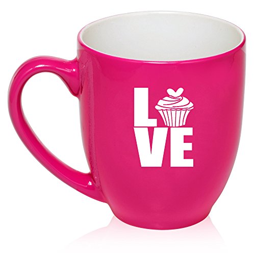 16 oz Hot Pink Large Bistro Mug Ceramic Coffee Tea Glass Cup Love Cupcake