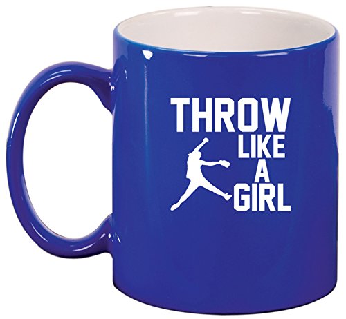 Ceramic Coffee Tea Mug Throw Like A Girl Softball (Blue)