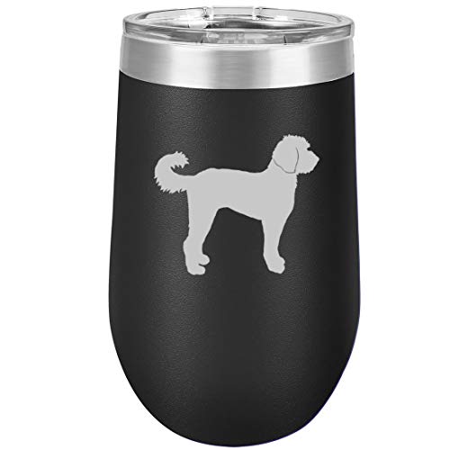 16 oz Double Wall Vacuum Insulated Stainless Steel Stemless Wine Tumbler Glass Coffee Travel Mug With Lid Labradoodle (Black)