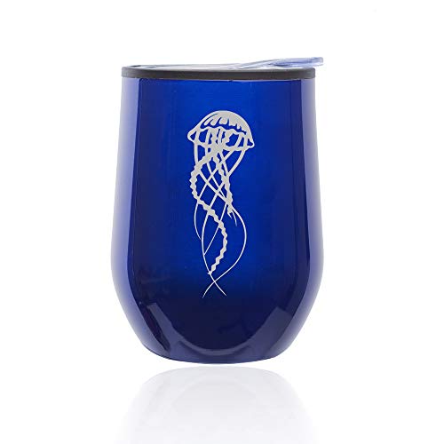 Stemless Wine Tumbler Coffee Travel Mug Glass With Lid Jellyfish And Tentacles