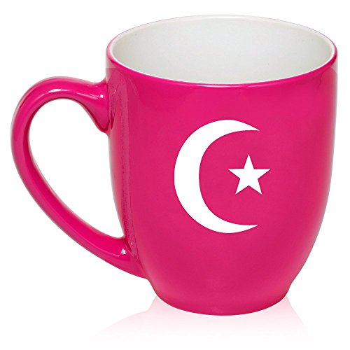 16 oz Large Bistro Mug Ceramic Coffee Tea Glass Cup Islamic Moon And Star (Hot Pink)