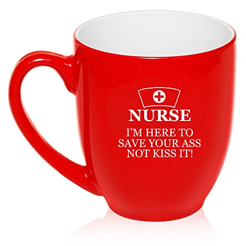 16 oz Large Bistro Mug Ceramic Coffee Tea Glass Cup Nurse Here To Save You (Red)