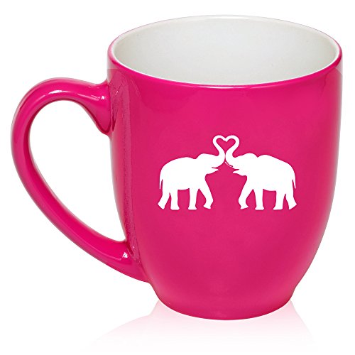 16 oz Large Bistro Mug Ceramic Coffee Tea Glass Cup Elephants Making Heart (Hot Pink)