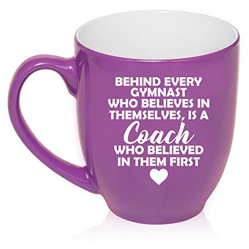 16 oz Large Bistro Mug Ceramic Coffee Tea Glass Cup Gymnastics Coach Gift (Purple)