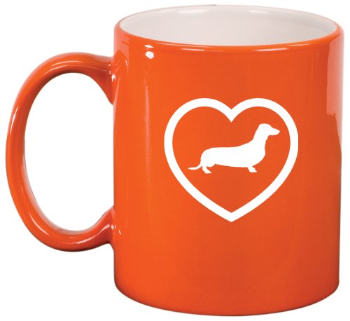Dachshund Heart Ceramic Coffee Tea Mug Cup Orange