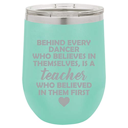 12 oz Double Wall Vacuum Insulated Stainless Steel Stemless Wine Tumbler Glass Coffee Travel Mug With Lid Dance Teacher Gift (Teal)