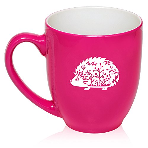 16 oz Large Bistro Mug Ceramic Coffee Tea Glass Cup Fancy Hedgehog (Hot Pink)