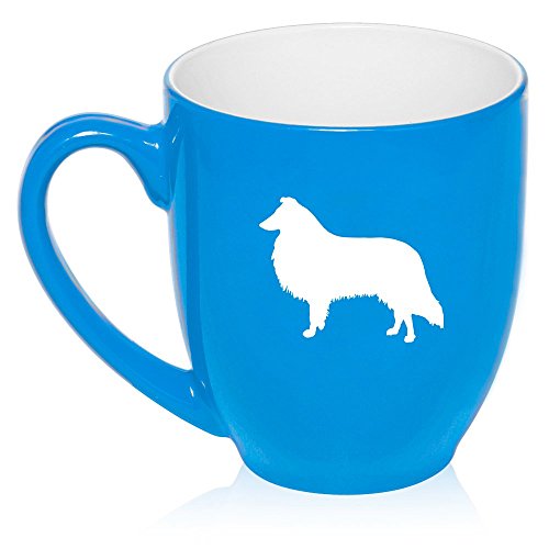 16 oz Large Bistro Mug Ceramic Coffee Tea Glass Cup Collie (Light Blue)