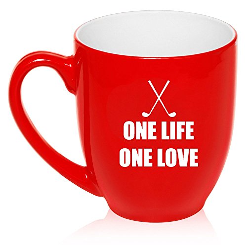 16 oz Large Bistro Mug Ceramic Coffee Tea Glass Cup One Life Golf (Red)