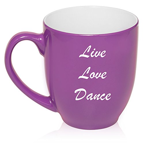 16 oz Large Bistro Mug Ceramic Coffee Tea Glass Cup Live Love Dance (Purple)