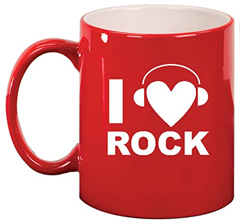 Ceramic Coffee Tea Mug Cup I Heart Love Rock Music Headphones (Red)