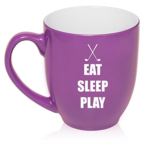 16 oz Large Bistro Mug Ceramic Coffee Tea Glass Cup Eat Sleep Play Golf (Purple)