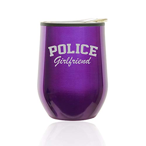 Stemless Wine Tumbler Coffee Travel Mug Glass With Lid Police Girlfriend (Royal Purple)
