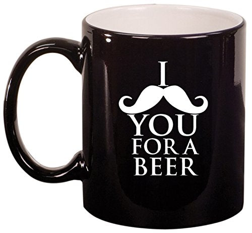 Ceramic Coffee Tea Mug I Mustache You For A Beer (Black)